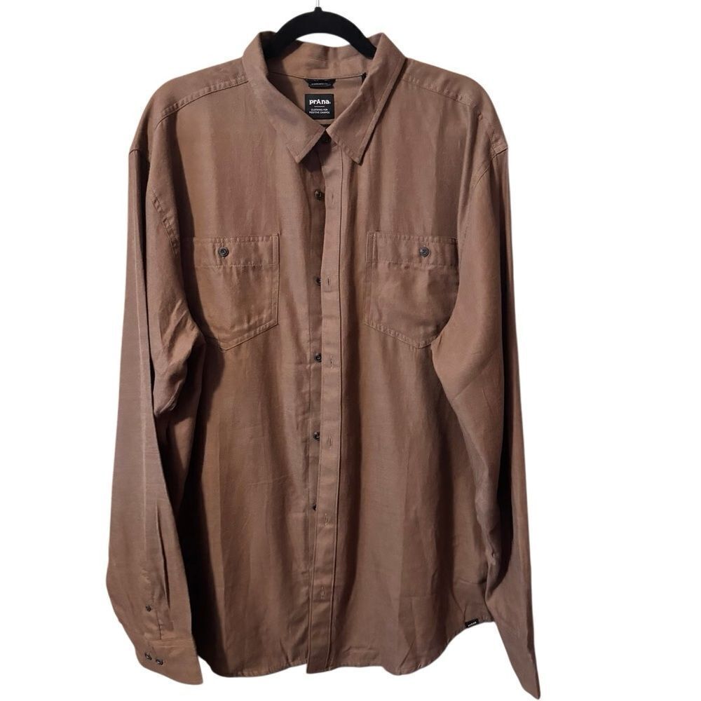 NWT- Prana- Men’s Tan Dolberg 100% Cotton Flannel PaTCH Pocket Shirt, XL